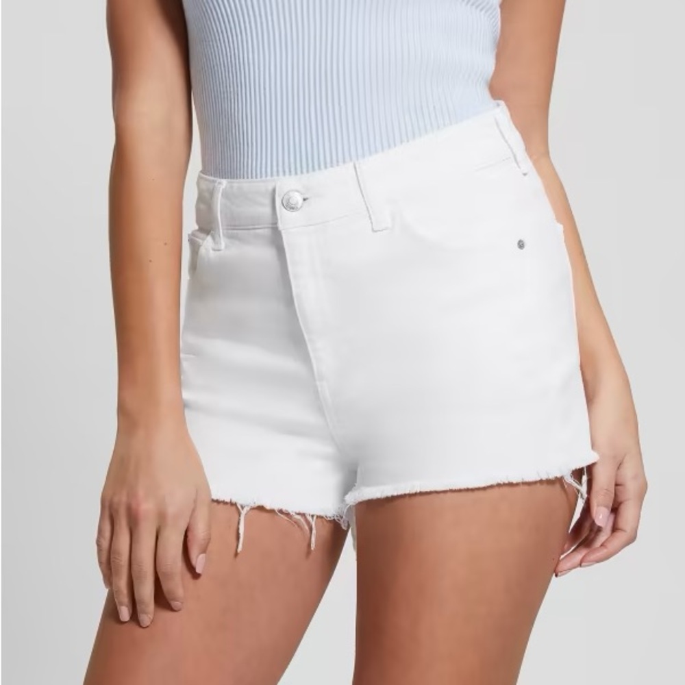 GUESS || Distressed White Jean Shorts